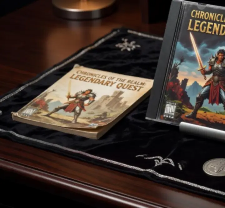 CD de jeux PC classiques reconditionnés et soigneusement alignés dans un écrin sombre.