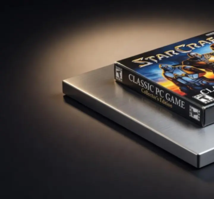 Gros plan sur une fiche produit de jeu PC rétro en CD avec détails visibles